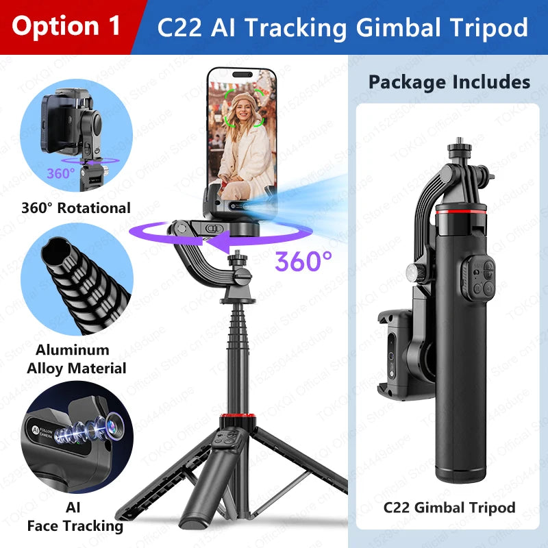 TOKQI C22 Smart AI Face-Tracking Gimbal & Tripod
