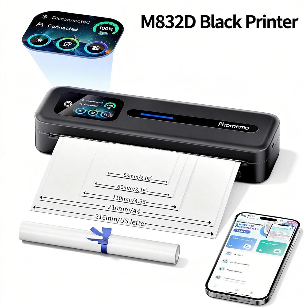Phomemo M832D Portable Touchscreen Thermal Printer – Inkless A4/US Letter Wireless Smart Printer