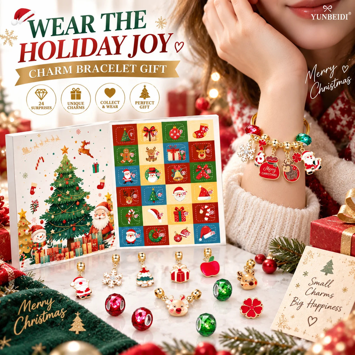 MerryMini Christmas 24-Day Holiday Charm Bracelet Advent Calendar