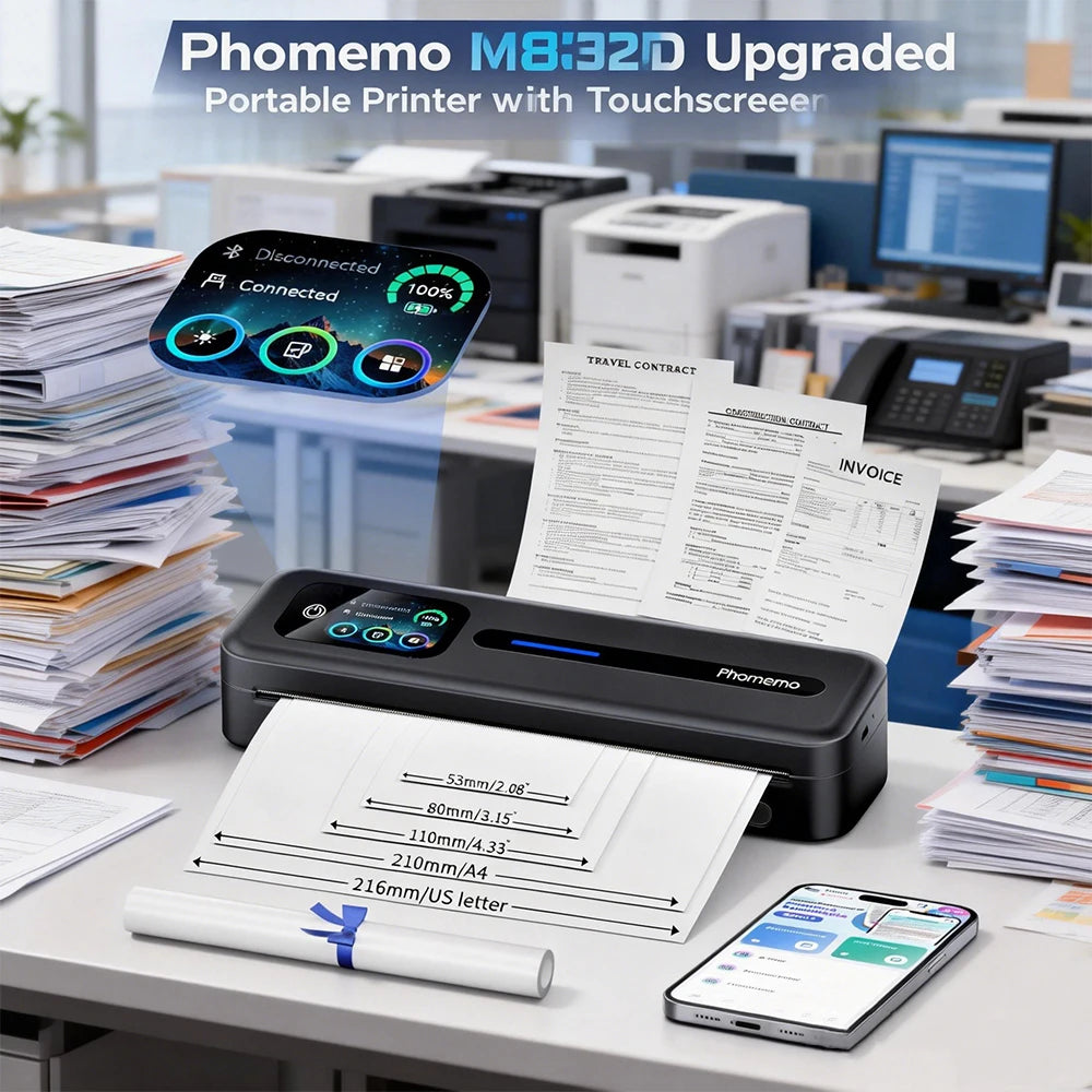 Phomemo M832D Portable Touchscreen Thermal Printer – Inkless A4/US Letter Wireless Smart Printer