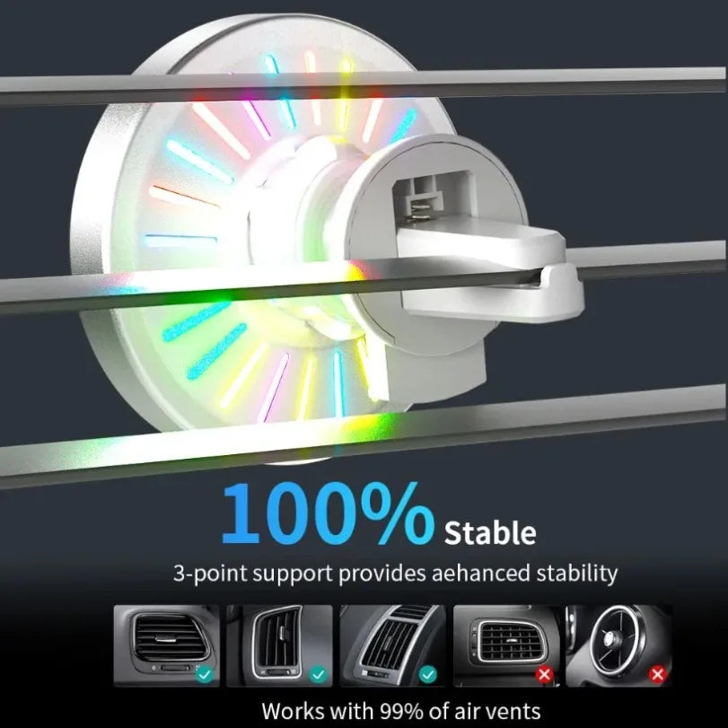 VIKEFON 3-in-1 RGB Magnetic Wireless Car Charger – 360° Air Vent Phone Mount for MagSafe iPhone 16 15 14 13 Pro Max