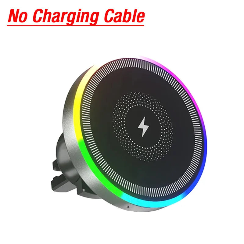 VIKEFON 3-in-1 RGB Magnetic Wireless Car Charger – 360° Air Vent Phone Mount for MagSafe iPhone 16 15 14 13 Pro Max