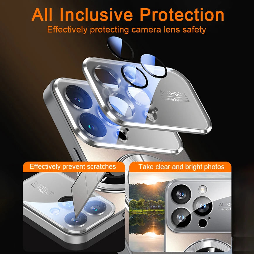 Luxury Matte Glass MagSafe Case – Ultra Shockproof Metal Camera Protection Cover for iPhone