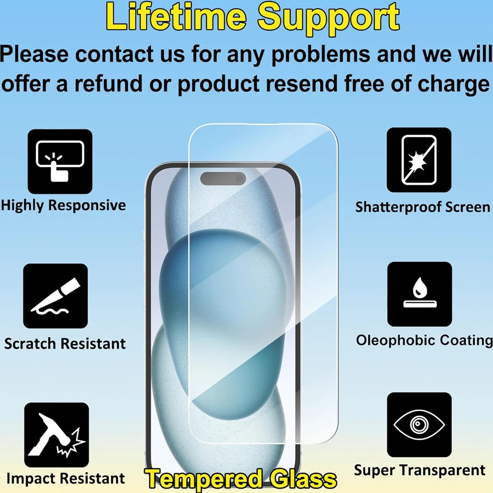 HD Tempered Glass Screen Protector – Ultra-Scratch Resistant Front Film for iPhone 11 to 18 Pro Max