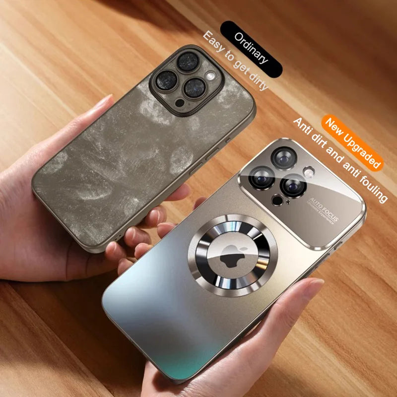 Luxury Matte Glass MagSafe Case – Ultra Shockproof Metal Camera Protection Cover for iPhone