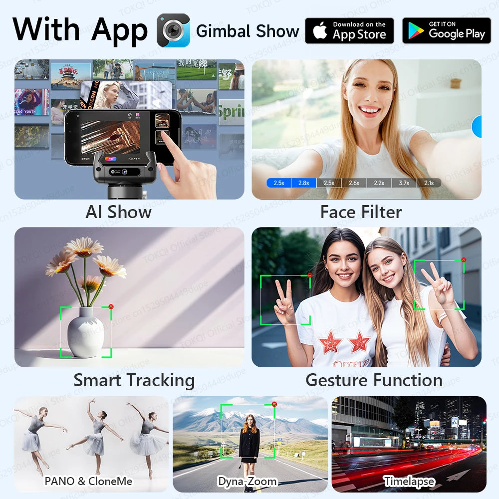 TOKQI C22 Smart AI Face-Tracking Gimbal & Tripod