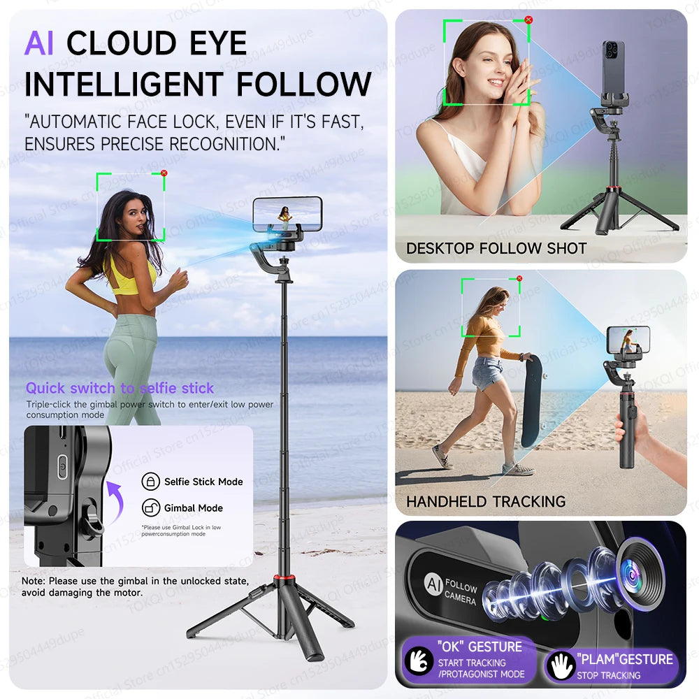 TOKQI C22 Smart AI Face-Tracking Gimbal & Tripod