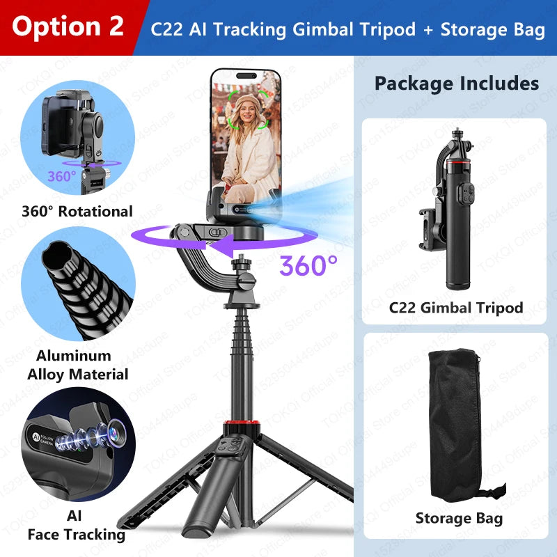 TOKQI C22 Smart AI Face-Tracking Gimbal & Tripod
