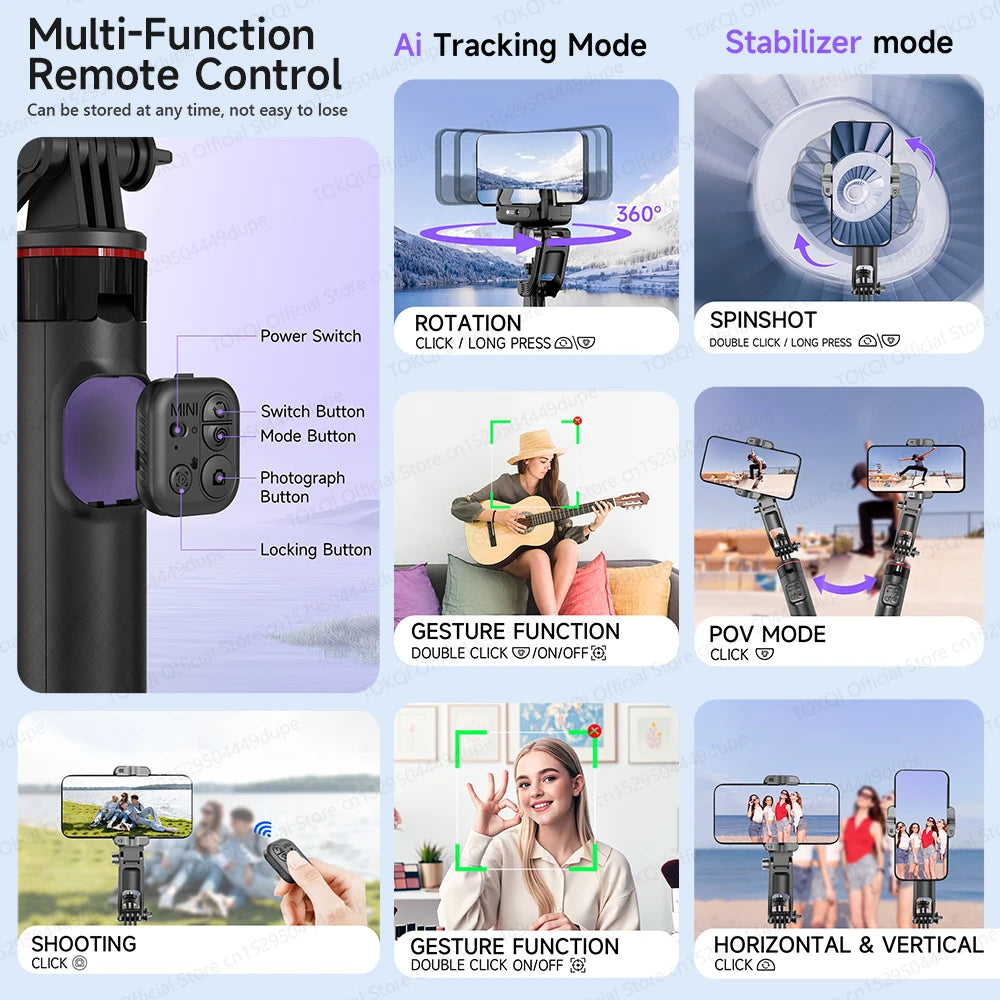TOKQI C22 Smart AI Face-Tracking Gimbal & Tripod
