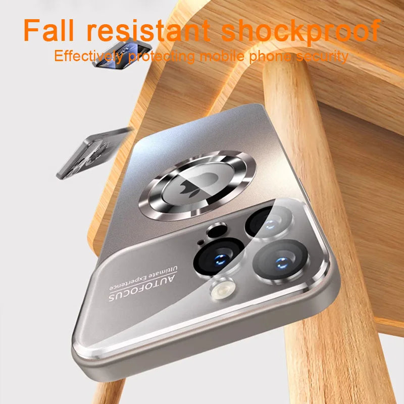 Luxury Matte Glass MagSafe Case – Ultra Shockproof Metal Camera Protection Cover for iPhone