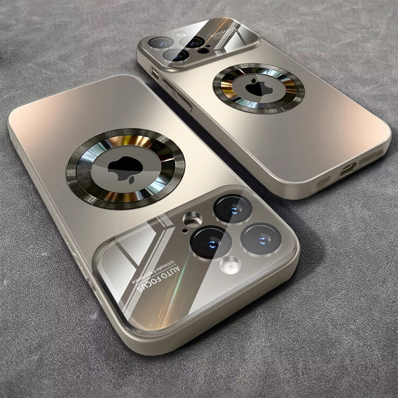 Luxury Matte Glass MagSafe Case – Ultra Shockproof Metal Camera Protection Cover for iPhone